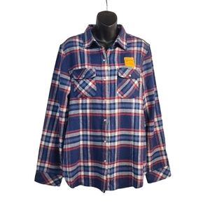 Outdoor Casuals Women's Plaid Flannel Blue Red Button Down Shirt Sz XL NEW